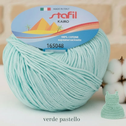 verde pastello filato grosso Stafil kairo italiano lana stock filo di cotone supermercerizzato per uncinetto ferri lavori a maglia 3-4 uso sferruzzare crochet top canotta costumi estivi scialli maglie sandali espadrillas cappelli moda mare abbigliamento amigurumi casa delle bambole