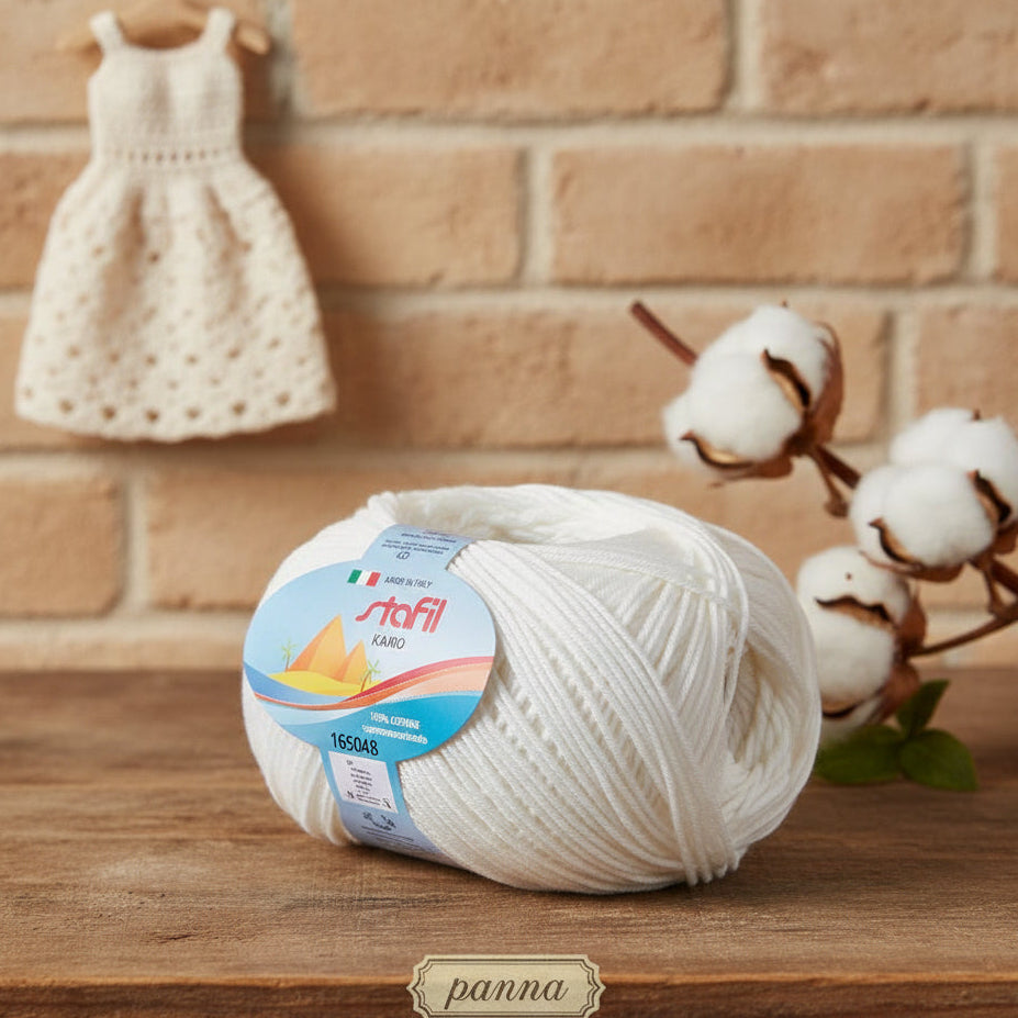 colore panna filato grosso Stafil kairo italiano lana stock filo di cotone supermercerizzato per uncinetto ferri lavori a maglia 3-4 uso sferruzzare crochet top canotta costumi estivi scialli maglie sandali espadrillas cappelli moda mare abbigliamento amigurumi casa delle bambole