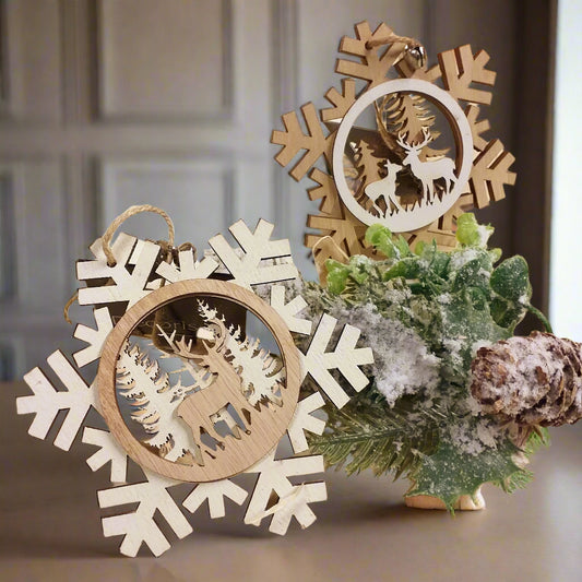 shop online vetrina modelli fiocco di neve stelline legno ghiaccio uso  decorazioni natalizie albero Natale addobbi chiudipacco regalo vetrinistica ciondolini applicazioni legnetti composizione verdi artificiali innevati pigna