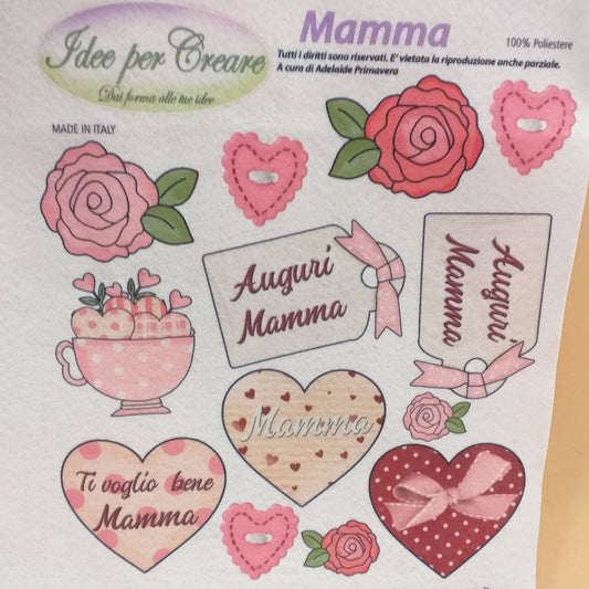 100% poliestere, tazza di dolci cuoricini tag scritta auguri rose grandi fiori cuoricino pois cuore medio rosa pastello pannello idee per creare pannolenci stampato per addobbi decorazioni chiudipacco vetrinistica gadget souvenir ricordini festa della mamma