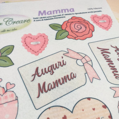 tag etichetta stoffa tessuto pannolenci festa della mamma con cuoricini e rose pannello idee per creare stampato per addobbi decorazioni chiudipacco vetrinistica gadget souvenir ricordini