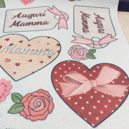 cuoricini tag scritta auguri rose grandi fiori cuoricino pois cuore medio rosa pastello pannello idee per creare pannolenci stampato per addobbi decorazioni chiudipacco vetrinistica gadget souvenir ricordini festa della mamma