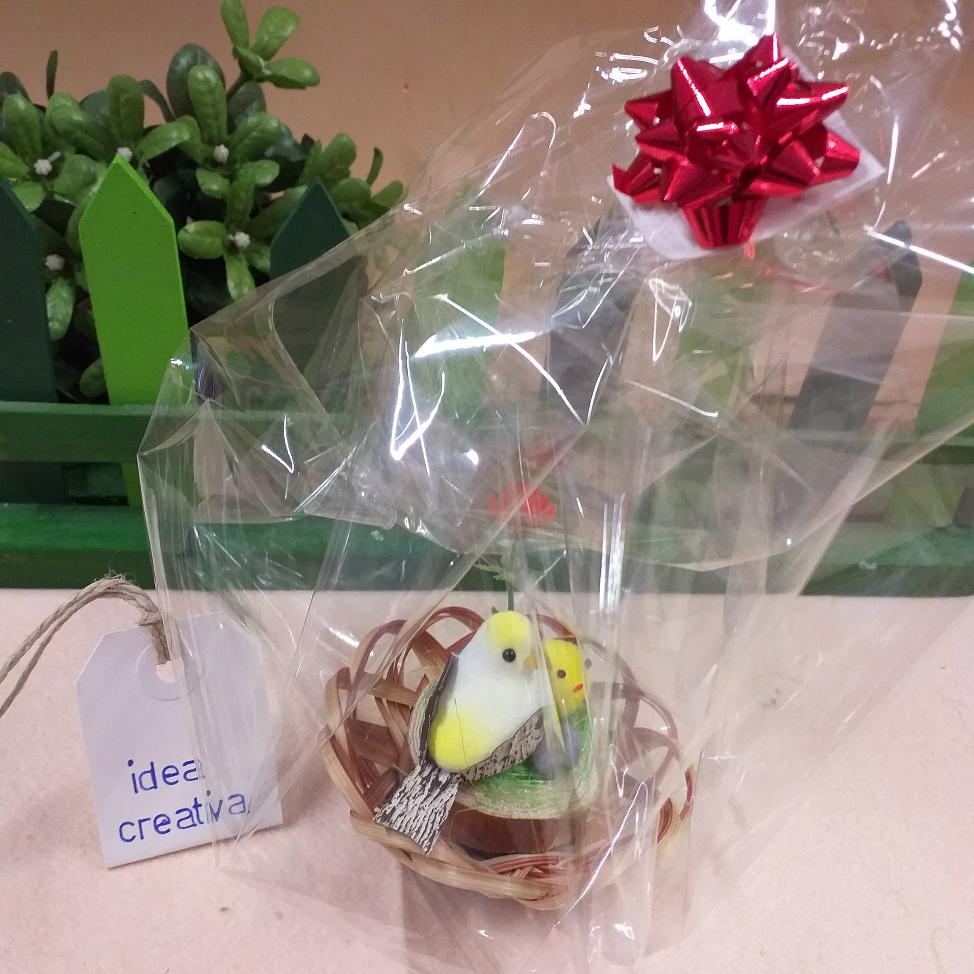idea creativa confezione regalo con kit packaging cellophane trasparente cocccarda rossa di carta