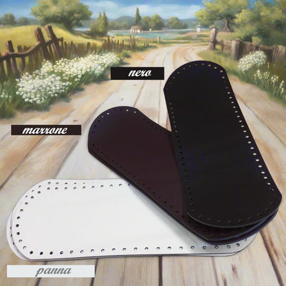 fondi ecopelle forati marrone panna nero uso fai da te borse uncinetto con fettuccia rafia corda e lavori artigianali materiali accessori per creazioni