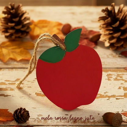 mela legno rossa juta frutta finta artificiale decorazioni Natale vetrine casa hobby creativi fai da te centrotavola rustici
