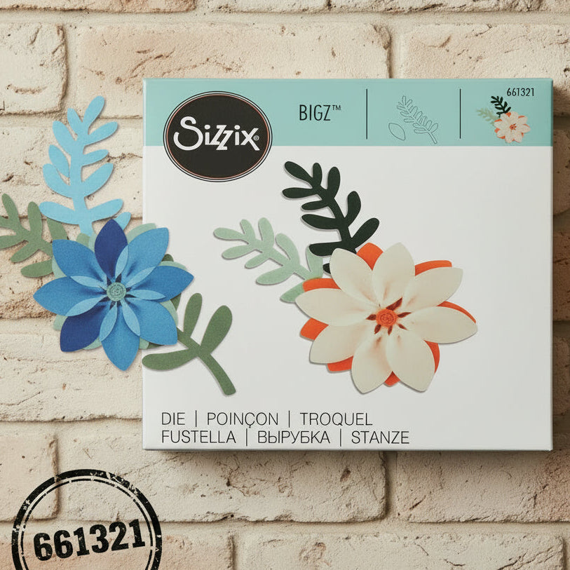 fiore schema girasole margherita giro petali singolo rametto foglie fustella sizzix bigz 661321