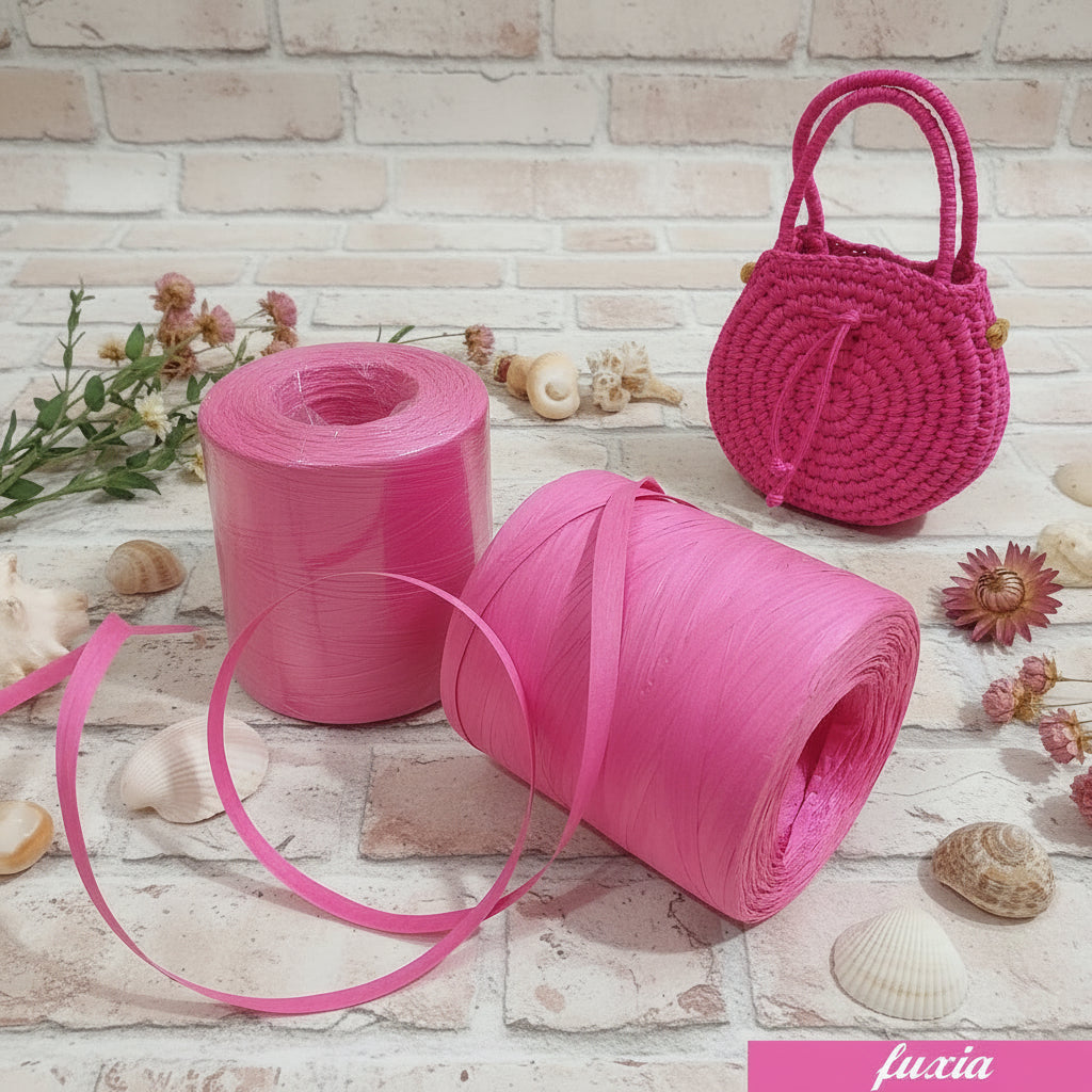 rosa fuxia rotolo rocca rafia naturale vegetale di cellulosa R600 merceria accessori servizio uso uncinetto crochet bag borse estive cappelli spiaggia mare abbigliamento moda