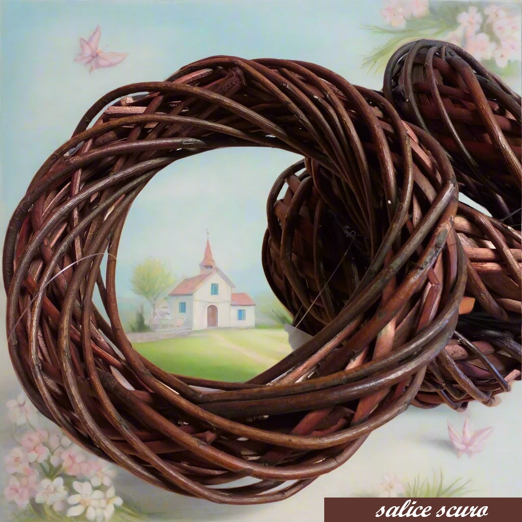 diametro 17 cm ghirlande vimini rattan coroncine cerchi salice scuro uso anelli centrotavola fuoriporta pasquali natalizi fiocchi nascita bimbi welcome