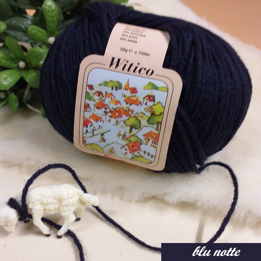 blu notte Witico gomitolo 50 grammi circa 150 metri Silke Arvier made in Italy filato italiano misto lana acrilico sintetico vetrina colori autunnali inverno 2024 2025 uso scaldacollo sciarpe maglioni cappotti gilet copertine stole cappelli berretti cuffie guanti