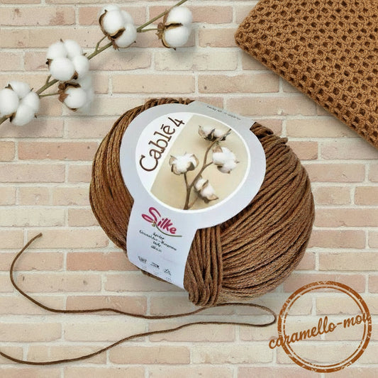 Caramello-mou 250 Cablé 4 Silke Arvier filo cotone makò egiziano marrone chiaro filato estivo uso uncinetto top maglie costumi borse