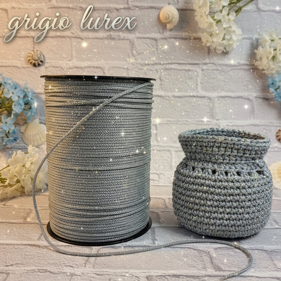 grigio argento tripolino thai cordino lurex brillantinato lamè glitter per bijoux borse uncinetto progetti amigurumi crochet cordoncino Natale bags luccicanti dorate clutch pochette sera cerimonia