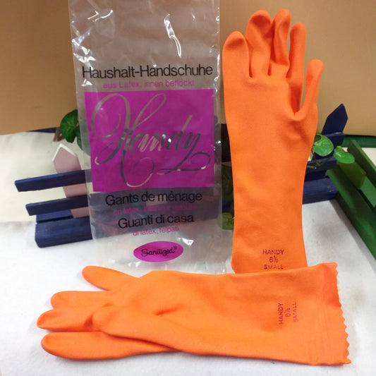 arancione haushalt-handschuhe guanti di casa gomma felpati handy 6 e 1/2 small uso casalinghi cucina lavare piatti