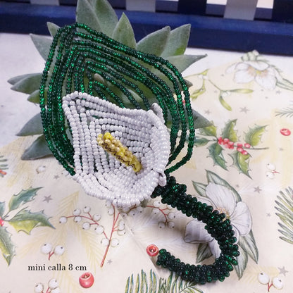 mini calla 8 cm con foglia gambo rivestito di perline fiori perle Venezia idea regalo natale