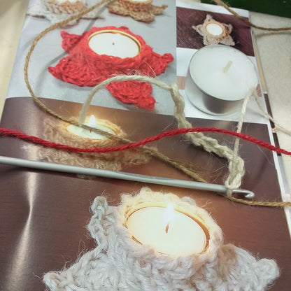 step by step modelli rustico green eco-friendly stelle portacandeline filato colorato corda rosso beige naturale bianco colori natalizi kit idee facili uncinetto stafil Natale foto spiegazioni passo a passo da realizzare con filo juta