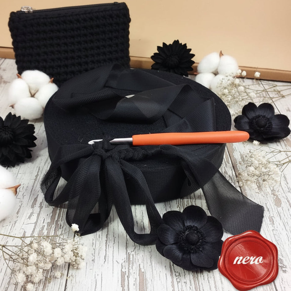 jersey maglina nero 4 cm pizza di lycra piatta alta larga filato uncinetto elastane elasticizzato per creazioni borse fettuccia crochet clutch bags pochette borsine shopper abbigliamento cestini tappeti cuscini