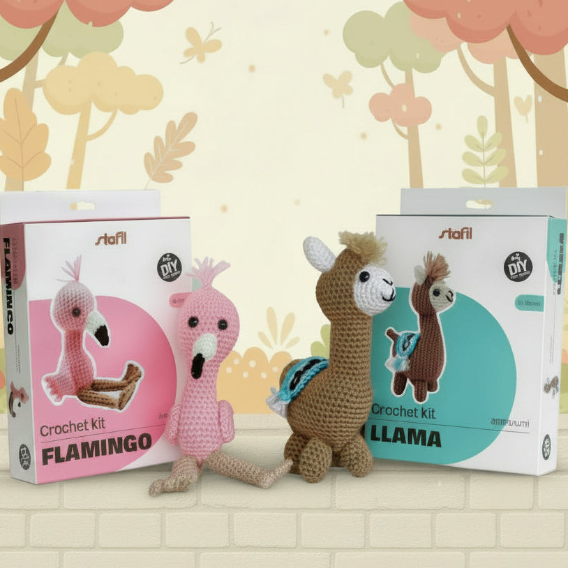 flamingo fenicottero lama serie animali esotici della foresta animali uncinetto crochet del kit amigurumi stafil filato istruzioni
