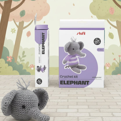 elefantino grigio e lilla serie animali esotici della foresta animali uncinetto crochet del kit amigurumi stafil filato istruzioni