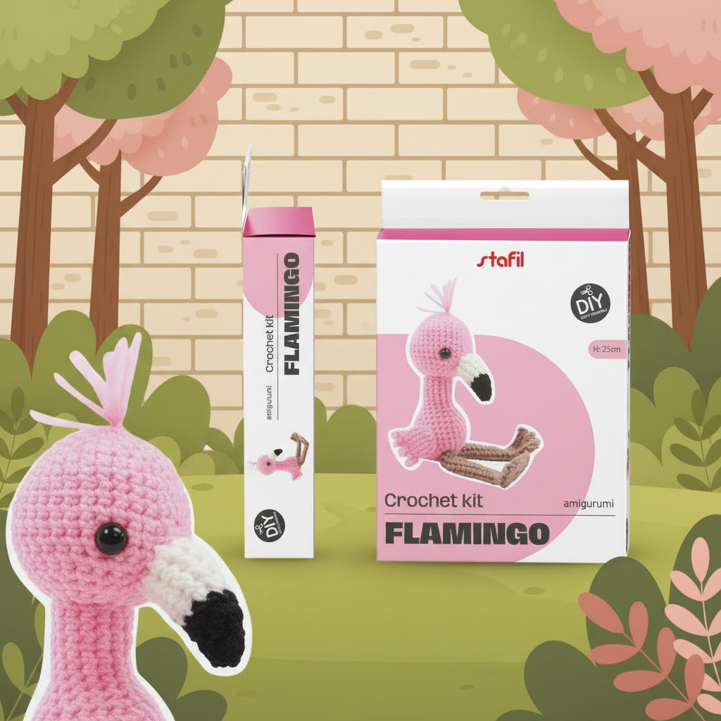 flamingo fenicottero rosa serie animali esotici della foresta animali uncinetto crochet del kit amigurumi stafil filato istruzioni