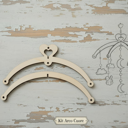 kit arco cuore di legno per giostrina neonato mobile fai da te giocattoli di stoffa e tessuto pannolenci