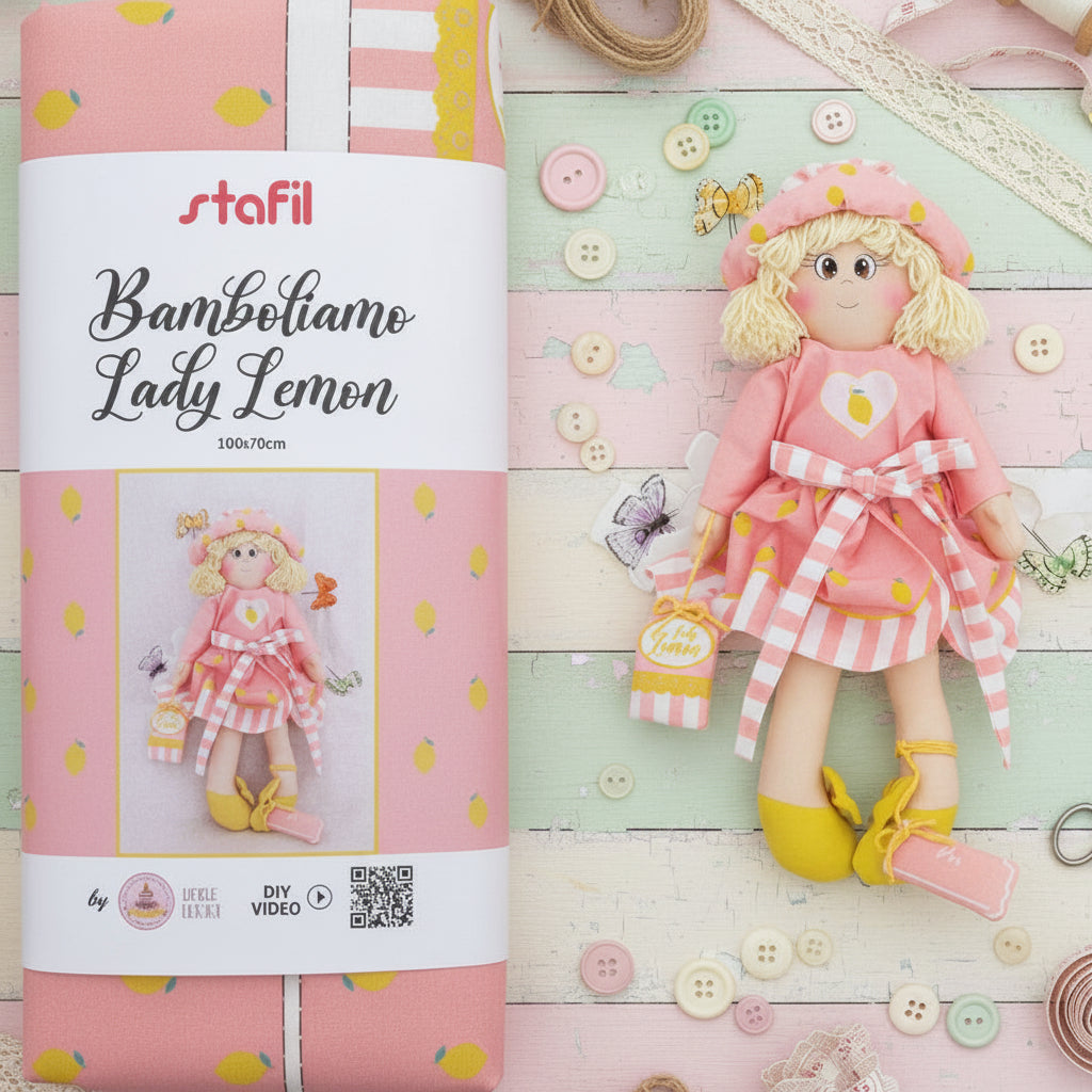 Lady Lemon rosa chiaro pannello Bamboliamo Doll Stafil Natale tessuto cartamodelli stampati disegnati corpo braccia gambe per bambole di stoffa pezza cucito creativo pigotta con tessuto cotonina