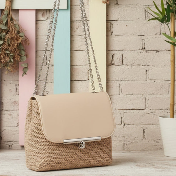 beige cammello creazione dal kit completo borse uncinetto fai da te corda macramè filo cotone cordoncini cordini cerati accessori chiusure tracolla diy bag filato stafil