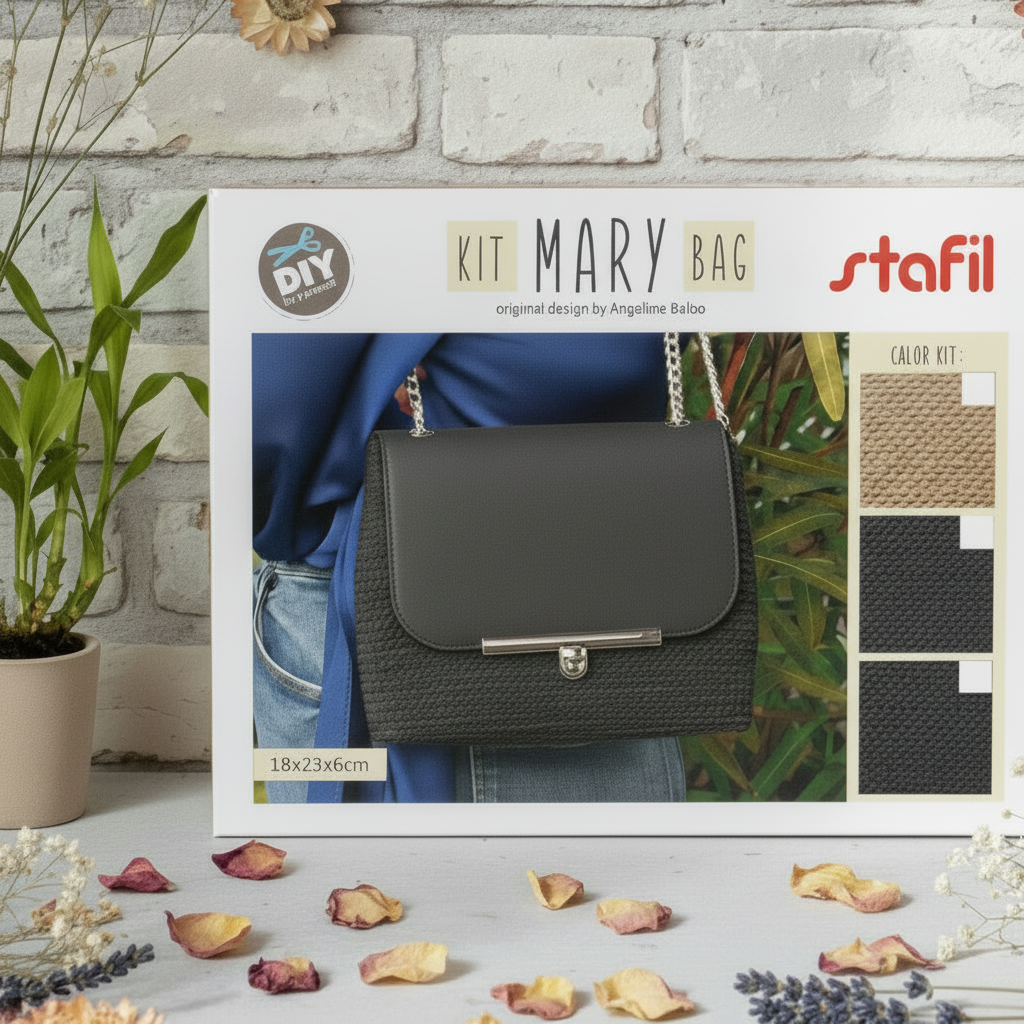 grigio antracite kit completo borse uncinetto fai da te corda macramè filo cotone cordoncini cordini cerati accessori chiusure tracolla catenella diy bag filato stafil tessitura su rete canvas