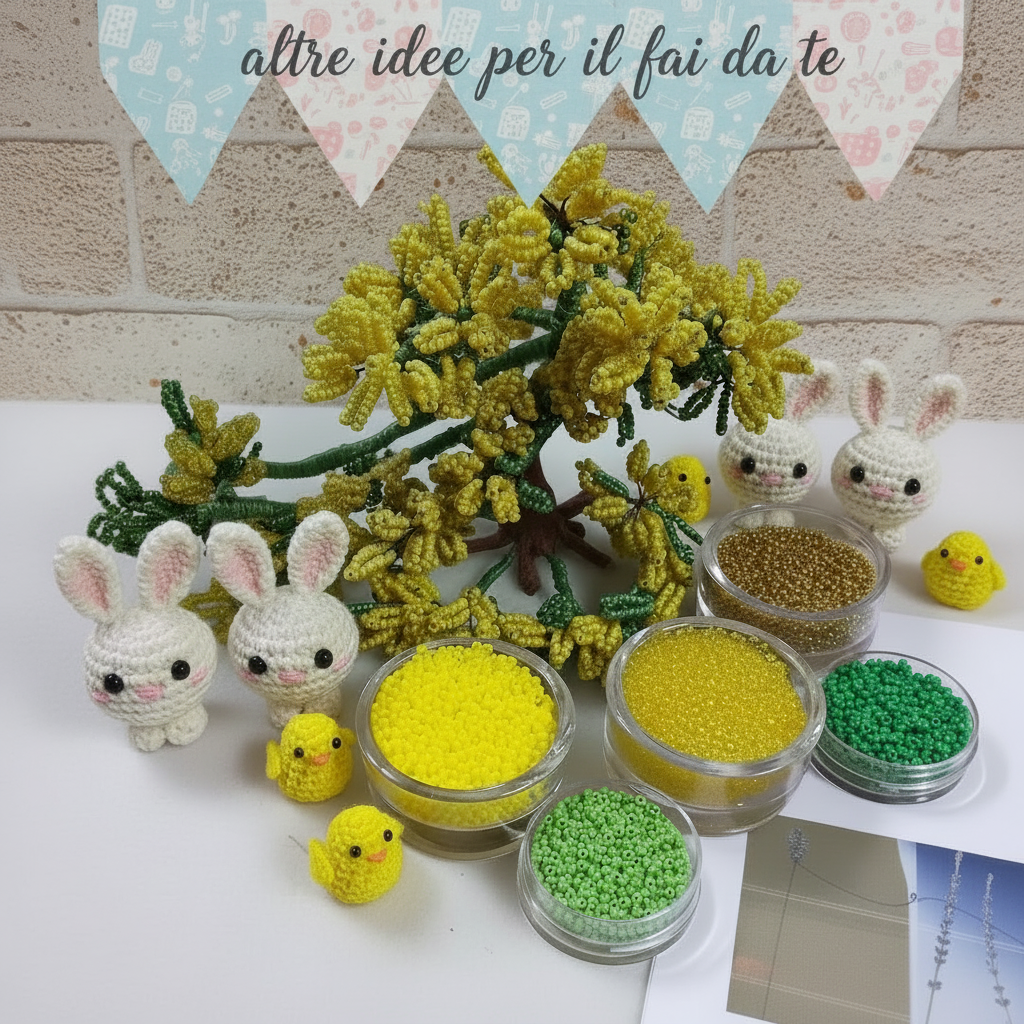 hobby perline vetro conteria veneziana di perle rocailles gialle verdi per creare mimosa kit fai da te amigurumi uncinetto coniglietti pulcini pasquali