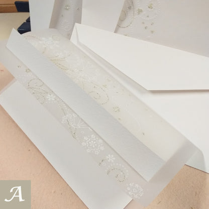 carta pergamano sblazata brillantini glitter biglietti con buste di inviti partecipazioni particolari fai da te stock rinnovo collezioni