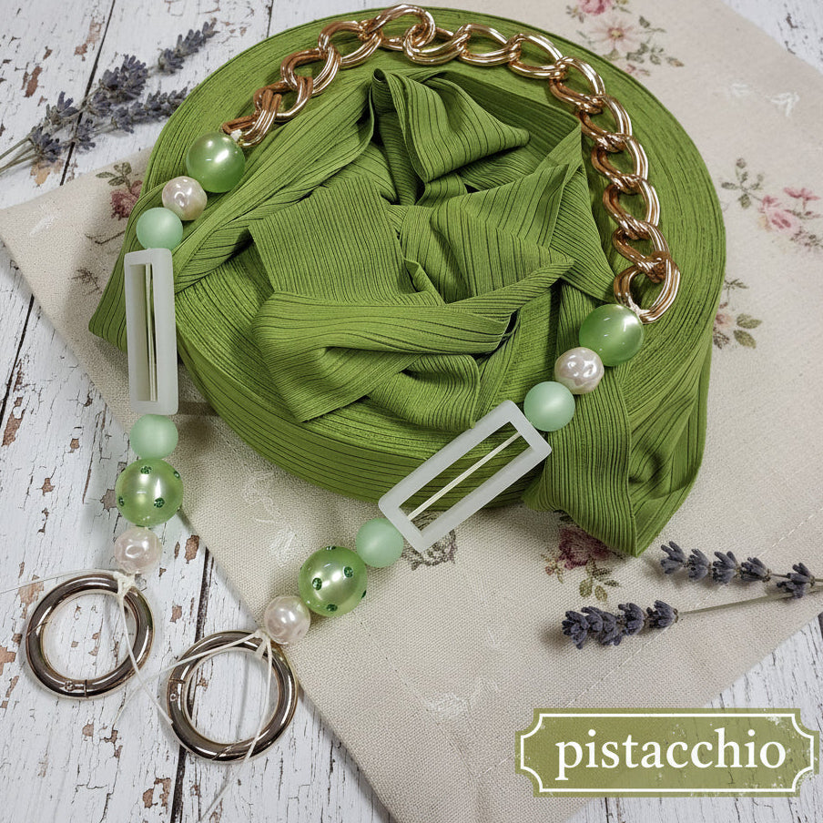 pistacchio verde kit manico gioiello perle bijoux e pizza fettuccia lycra elastica lavori uncinetto borse marshmallow punto puff