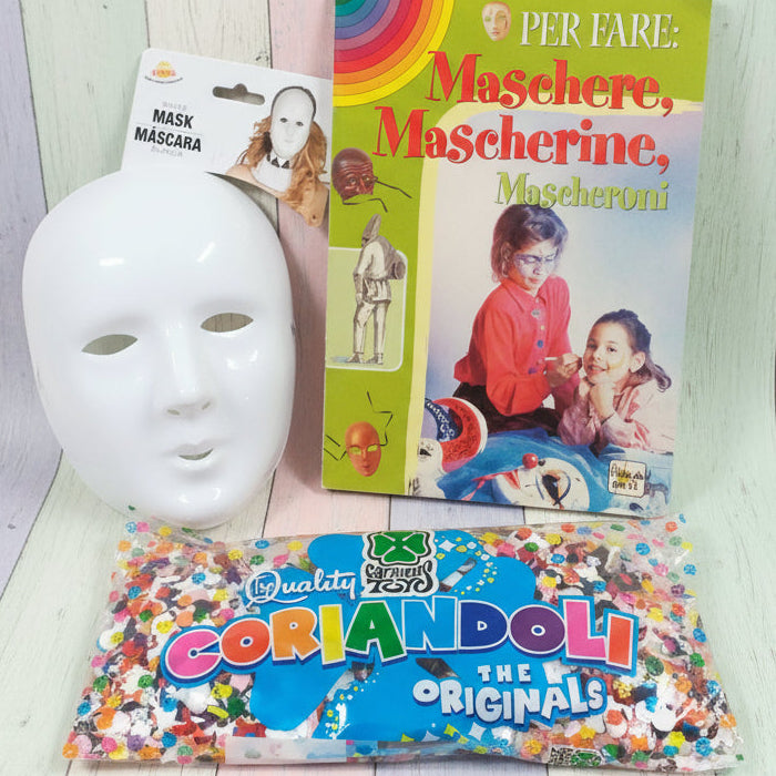 kit carnevale fai da te maschera plastica pvc bianca busta 100 g coriandoli carnival toys the originals manuale per fare maschere mascherine mascheroni imparare a truccarsi
