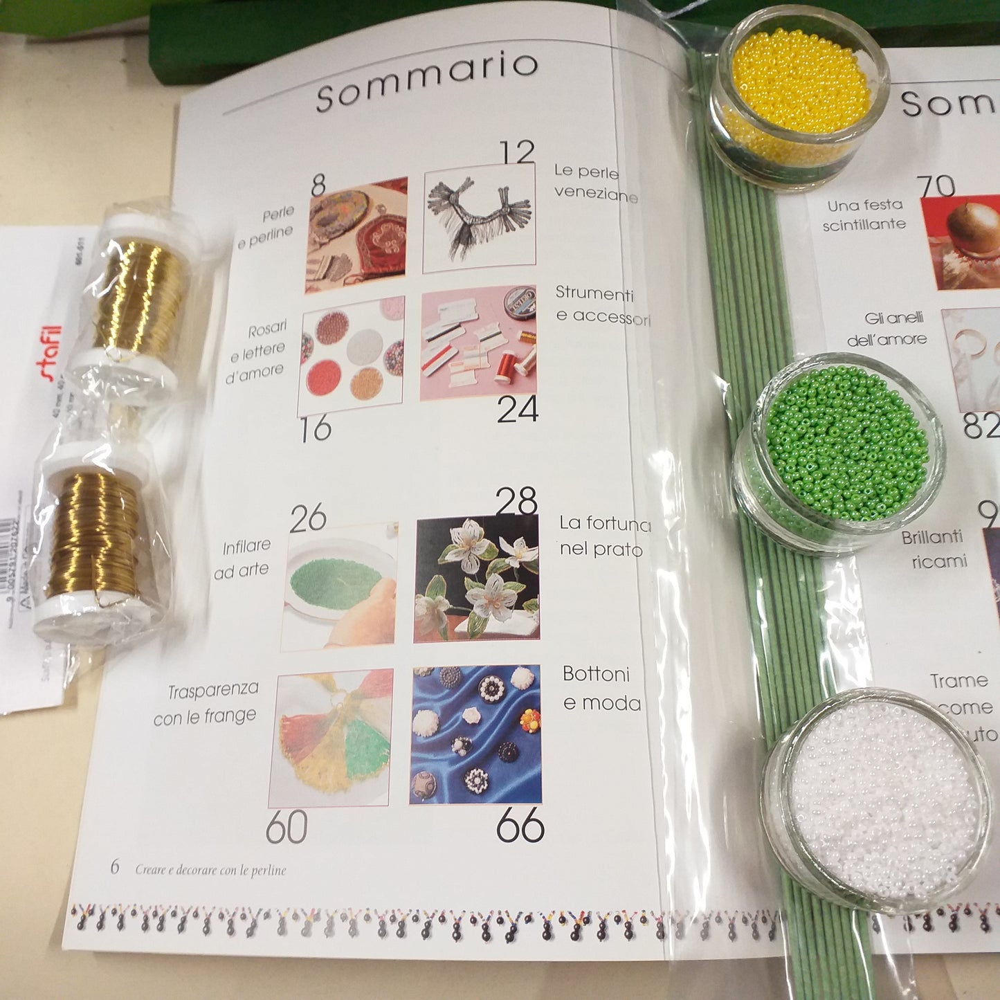 manuale Demetra sommario creare e decorare con le perline materiali del kit fili e perle di conteria veneziana rocailles di vetro per Rosario, infilare ad arte, bottoni e moda, frange nappine