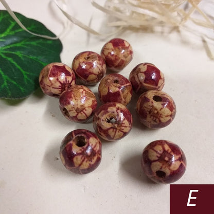 lotto E marrone scuro di perline legno stampate colorate per braccialetti e collana di cordini, perle rotonde palline