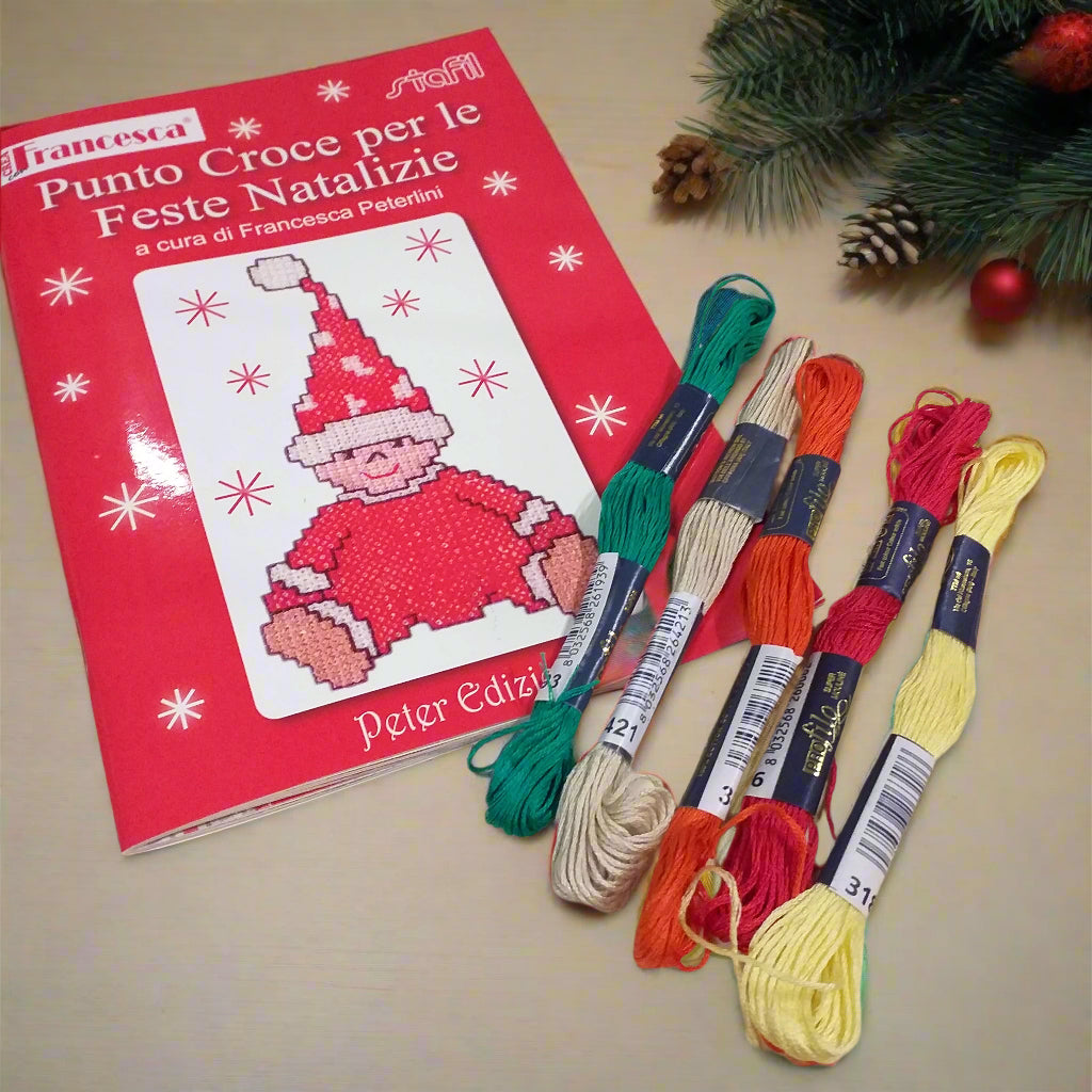 punto croce per le feste natalizie corso completo ricamo, kit manuale fili cotone  ricamare oggetti arredamento abbigliamento