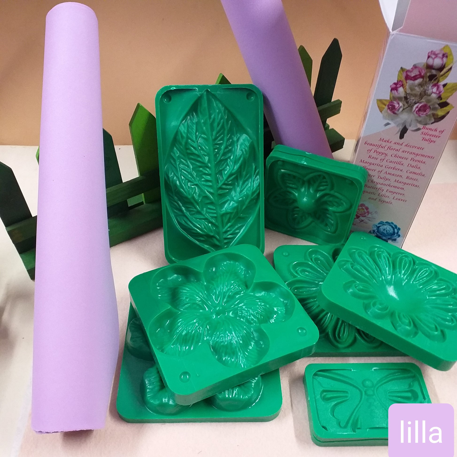 lilla kit foglia grande giglio sepali margherita girasole gerbera rosa 5 petali farfalla 5 modelli di stampi formine sagome fustelle per fommy gomma crepla carta eva thikas renkalik rose fiori tecnica tessuto termico termomodellabile termoformabile
