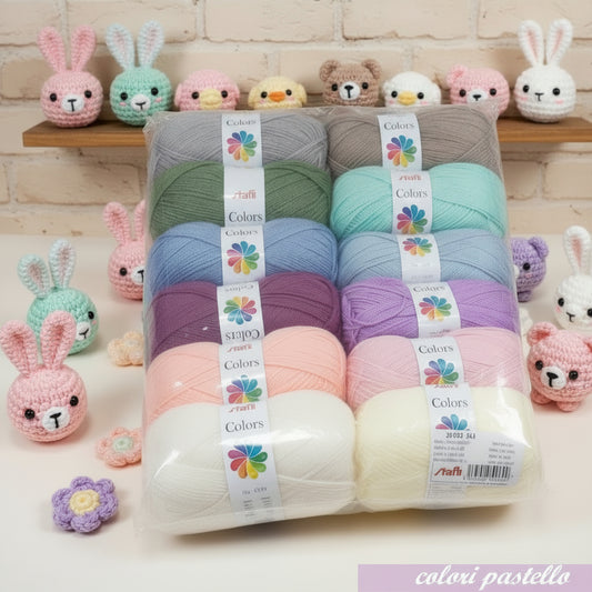 colori pastello 12 gomitoli pacco offerta lana acrilica sintetica Colors stafil assortimento filato amigurumi uncinetto maglieria abbigliamento collane guanti sciarpe berretto scaldacollo