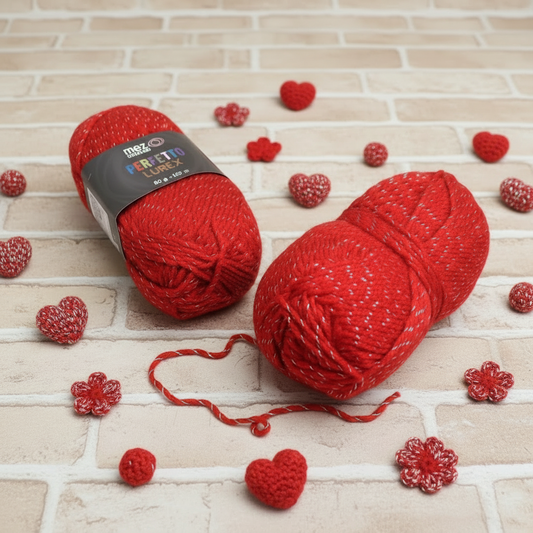 Mez cucirini Perfetto lurex filato lana lamè 50 g 130 metri rosso uso filo uncinetto ferri da maglia per calza amigurumi cuoricini fiorellini berretti cappelli maglia maglione gilet cappotto copertine decorazioni natalizie