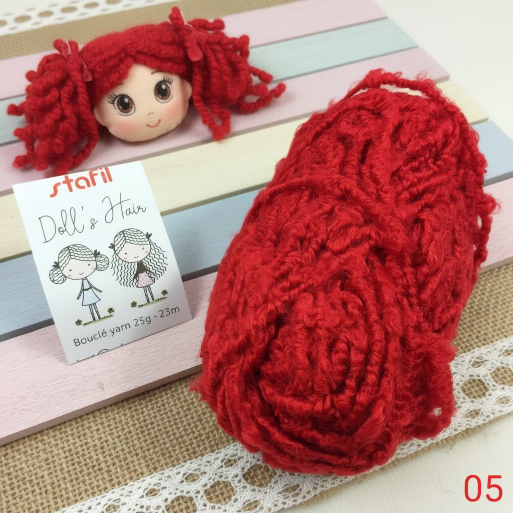 25 grammi 23 metri colore rosso 05 lana bouclè filato boccoli simil-teddy ricciolino per creare parrucca capelli ricci bambole stoffa pezza tessuto pigottine primavera pasqua Doll's Hair stafil bambolina ad uso uncinetto ferri da maglia borse shop online