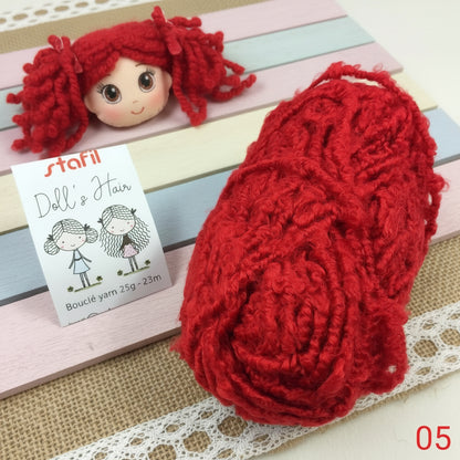 25 grammi 23 metri colore rosso 05 lana bouclè filato boccoli simil-teddy ricciolino per creare parrucca capelli ricci bambole stoffa pezza tessuto pigottine primavera pasqua Doll's Hair stafil bambolina ad uso uncinetto ferri da maglia borse shop online