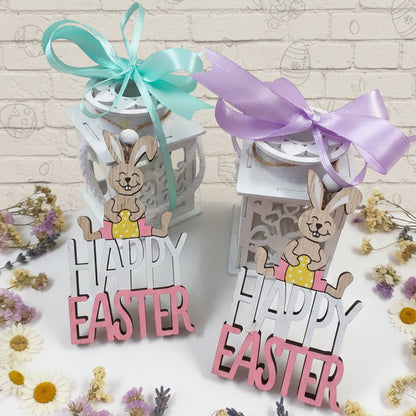 idee regalo lanterne coccarda tiffani-pastello lilla coniglietti legno colorato ovetti ciondoli perla uso chiudipacco segnaposto pasquale decorazioni addobbi vetrine confezioni packaging
