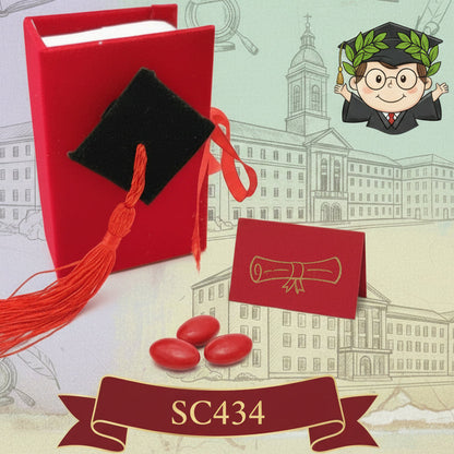 applicazione tocco nero scatoline portaconfetti laurea bomboniere velluto colore rosso nappina rossa forma libro rivestito per packaging confezionamento confetti