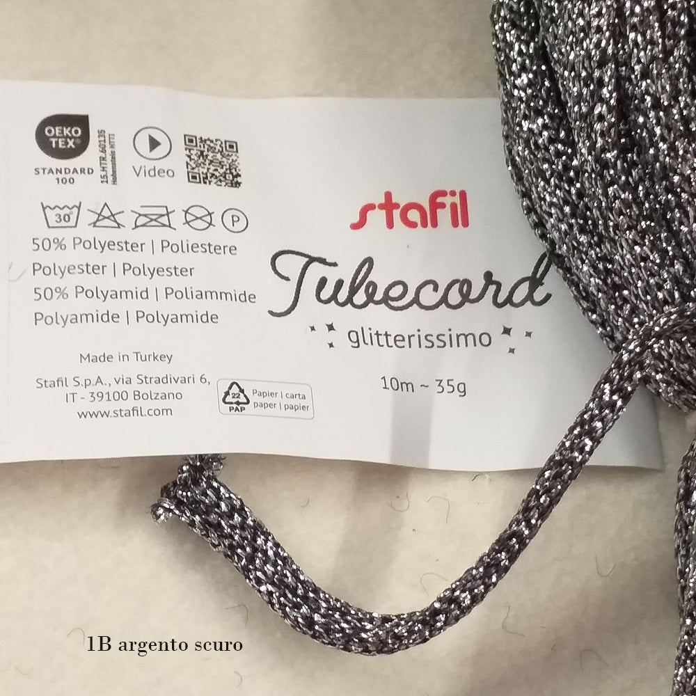 colore argento scuro tricotin da riempire di filo modellabile filato brillantini glitter corda scritta cordino lurex glitterissimo lamè stafil tubecord cordoncino tubolare pronto per nomi ghirlande fuoriporta centrotavola packaging pacchi confezioni regalo Natale