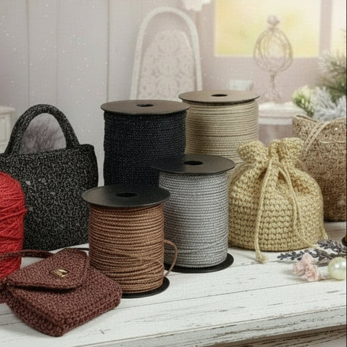 nero argento marrone beige oro esempio borsetta con catenella tripolino thai cordino lurex brillantinato lamè glitter per bijoux borse uncinetto progetti amigurumi crochet cordoncino Natale bags luccicanti dorate clutch pochette sera cerimonia