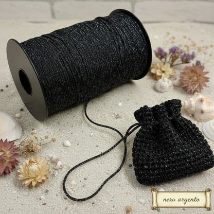 nero argento tripolino thai cordino lurex brillantinato lamè glitter per bijoux borse uncinetto progetti amigurumi crochet cordoncino Natale bags luccicanti dorate clutch pochette sera cerimonia