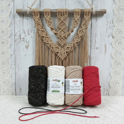 nero bianco cammello rosso corda macramè lurex cordoncino filato cotone uncinetto maglia con filo glitterato uso addobbi decorazioni palline sfere albero Natale fai da te tessitura nodi intrecci  borse pochette appendino da muro