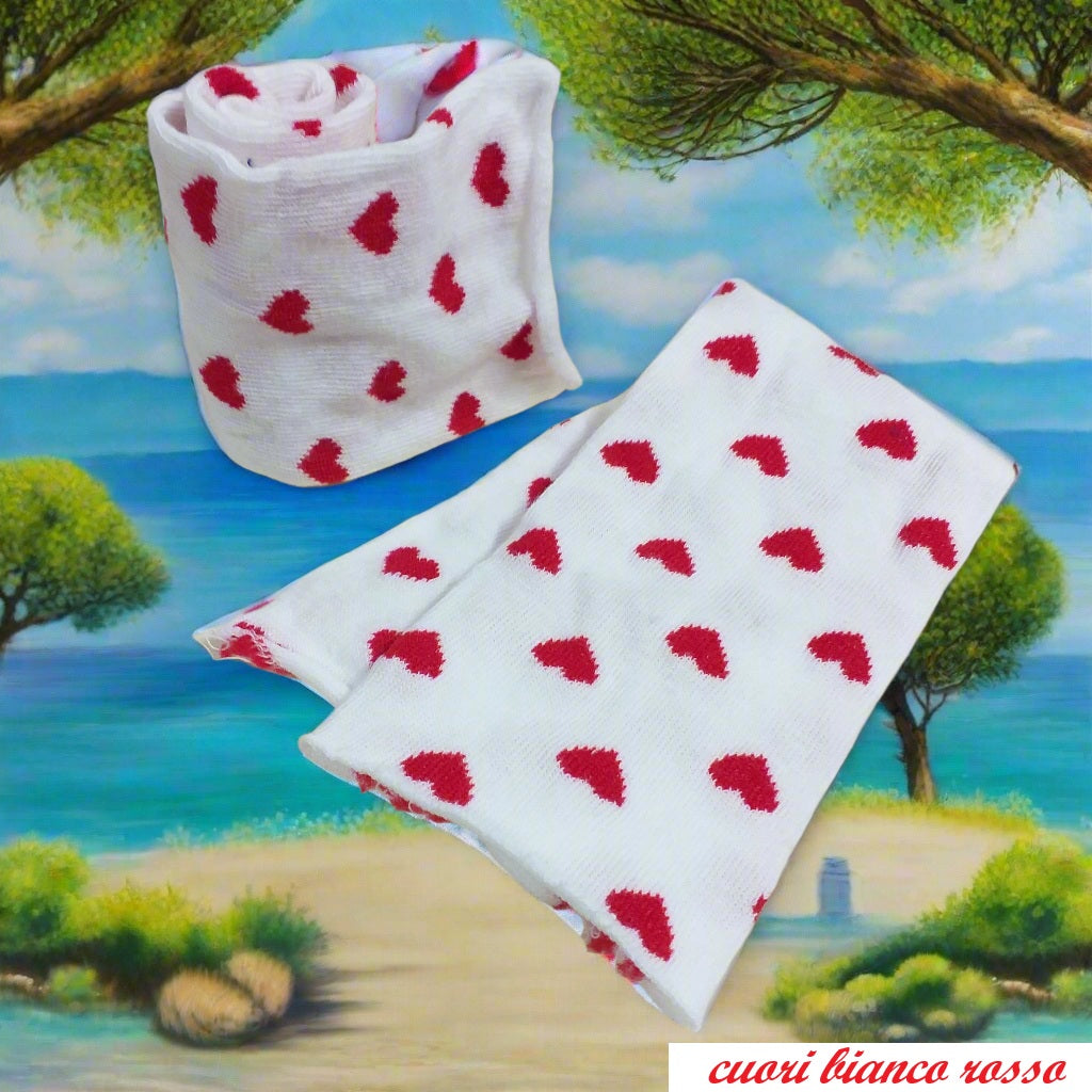 bianco rosso fantasia cuori per San Valentino festa mamma tubolari elastici di maglina stretch tessuti uso hobbistica cucito creativo arte artigianato di bambole pupazzi decorazioni pasquali natalizi rivestire polistirolo