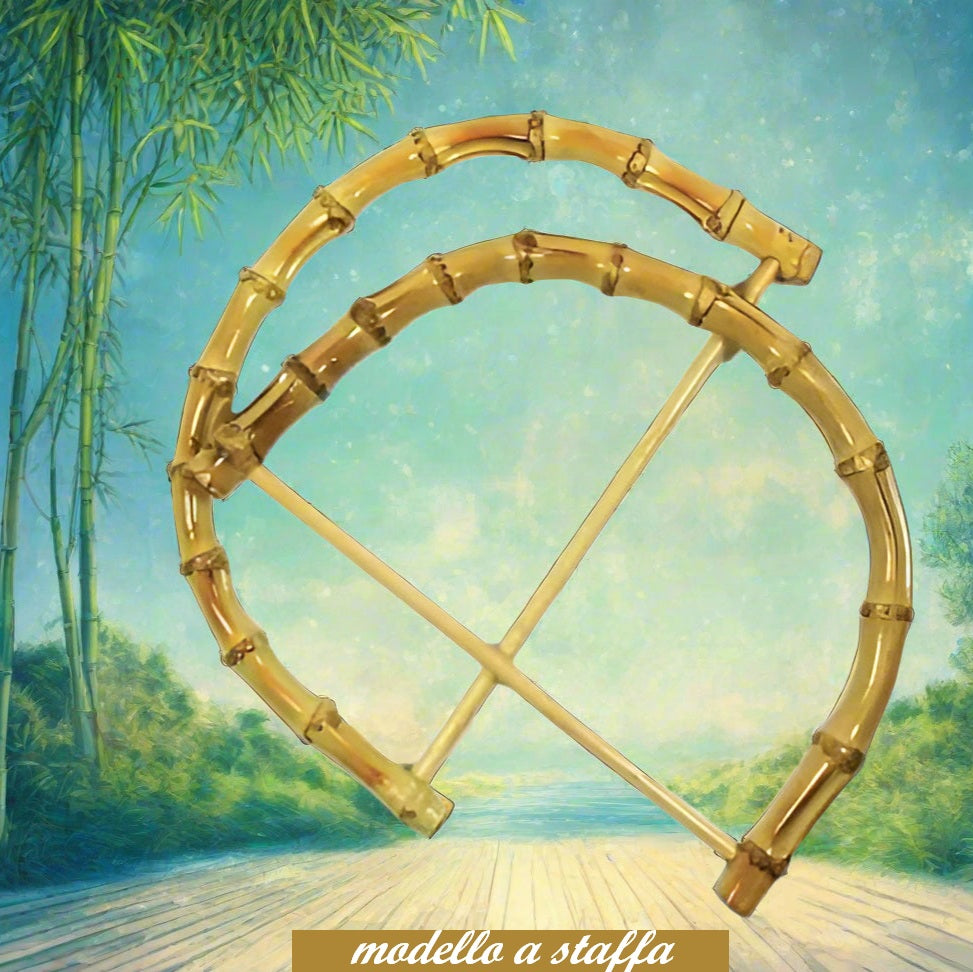 modello a staffa arco con bacchetta materiale bamboo bambù coppia manici maniglie per borse uncinetto juta tessuto fatte a mano