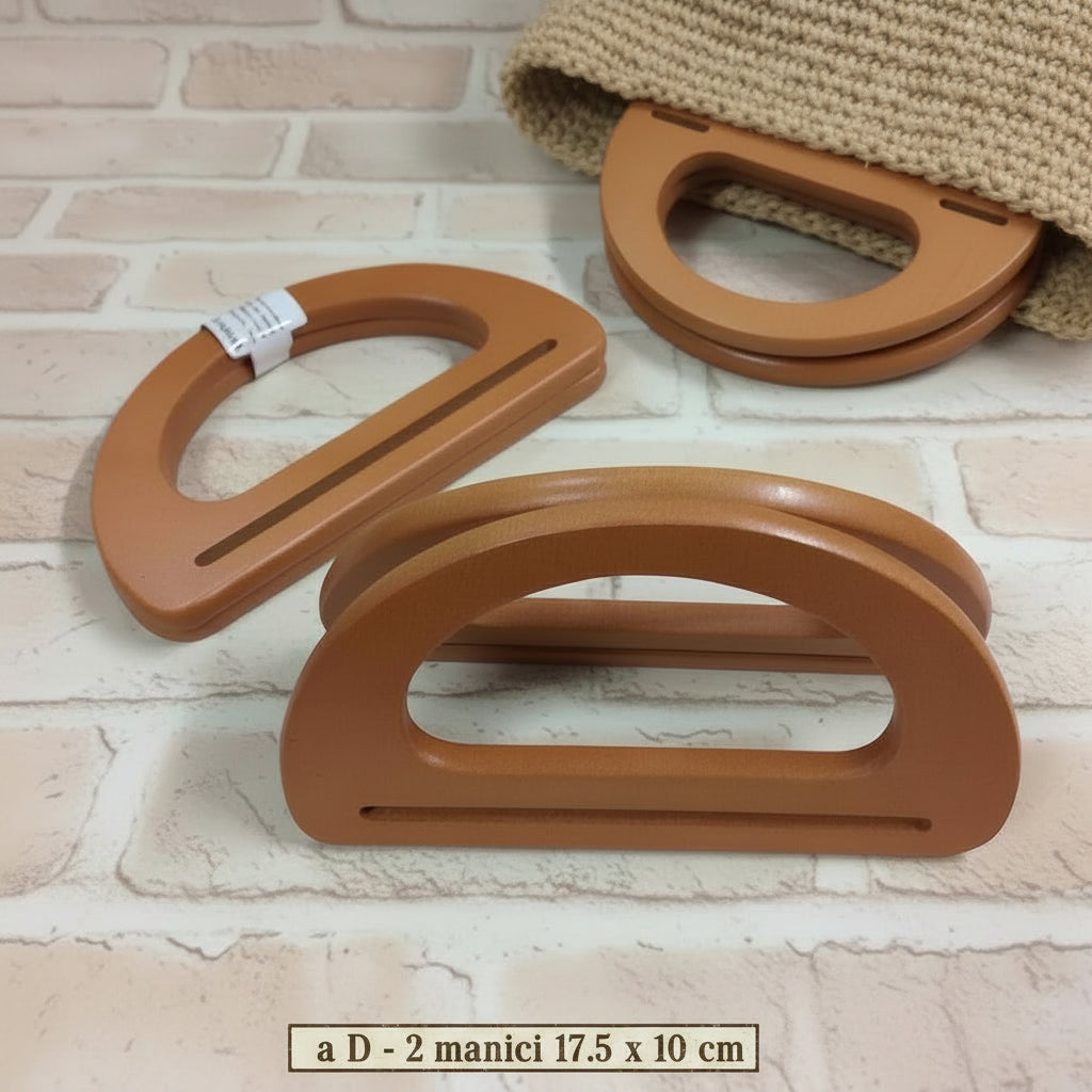 a D ovali 17.5 x 10 cm 2 manici di legno chiaro Stafil con aggancio centrale per borse uncinetto estive di materiali naturali rustici come la paglia marrone o la rafia