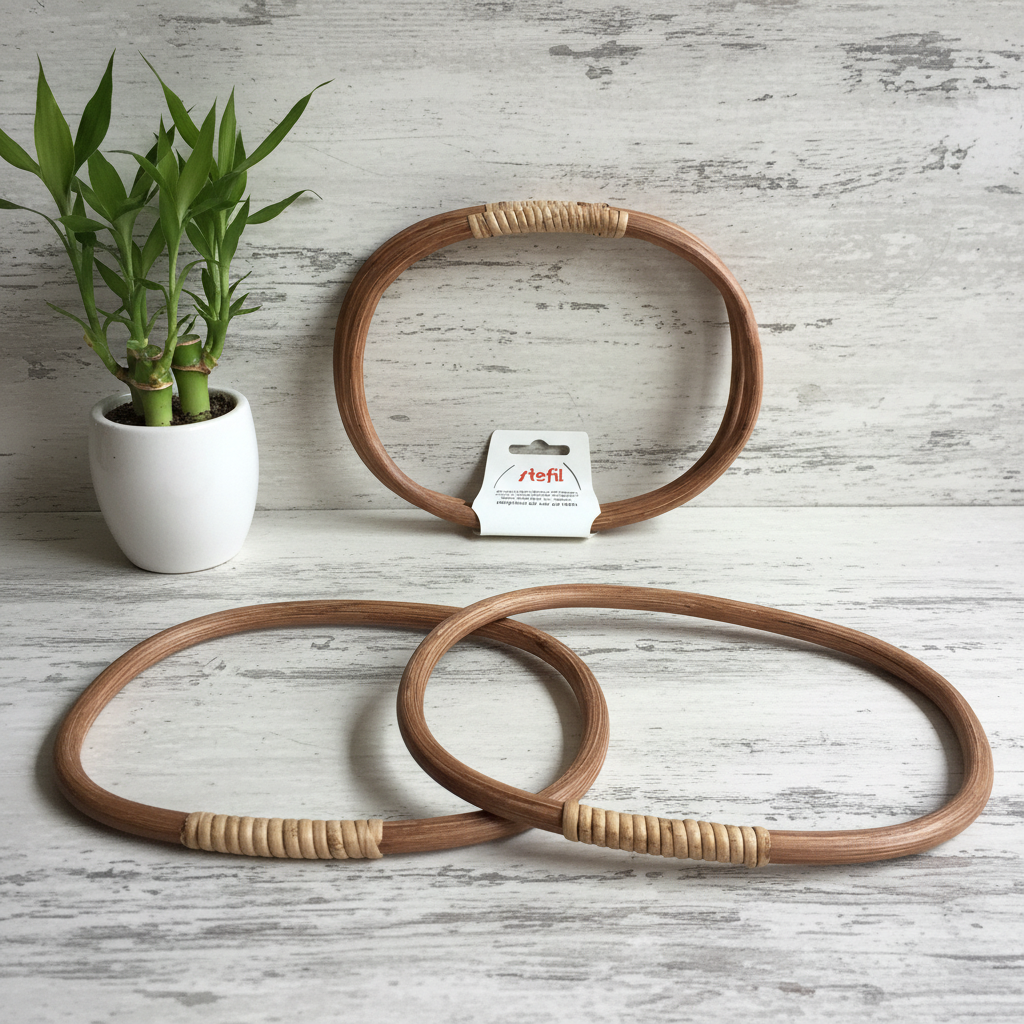Stafil coppia manici marrone rattan bambù ovali grandi per applicazione borse uncinetto