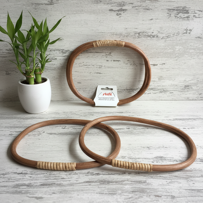 Stafil coppia manici marrone rattan bambù ovali grandi per applicazione borse uncinetto