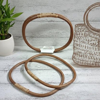 coppia manici marrone rattan bambù ovali grandi per applicazione borse uncinetto corda sacca palestra shopping bag cestino